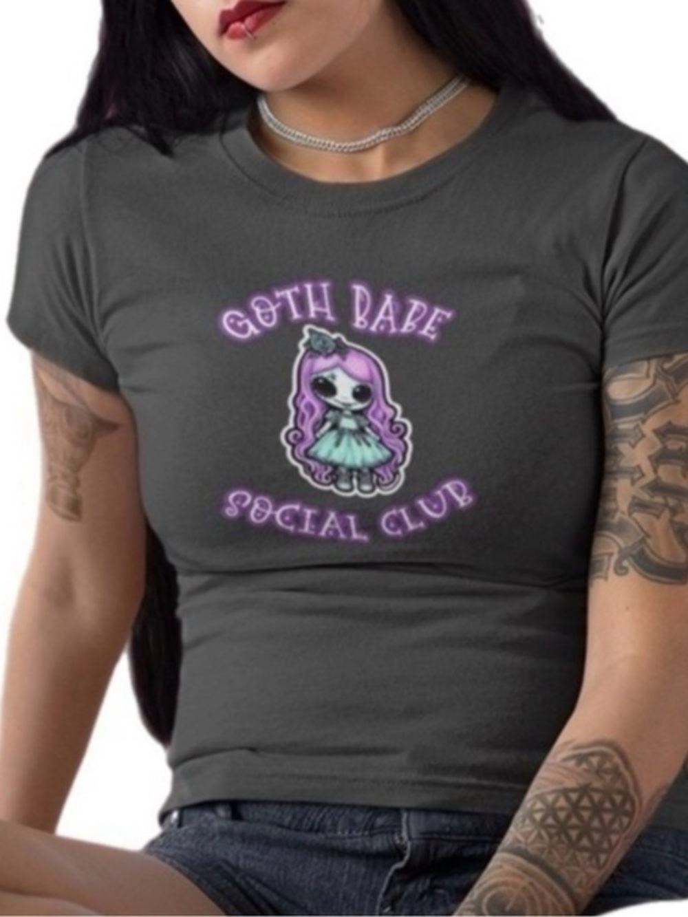 The Blind Medium | Goth Babe Social Club Purple Girl Grey Short Sleeve T Shirt